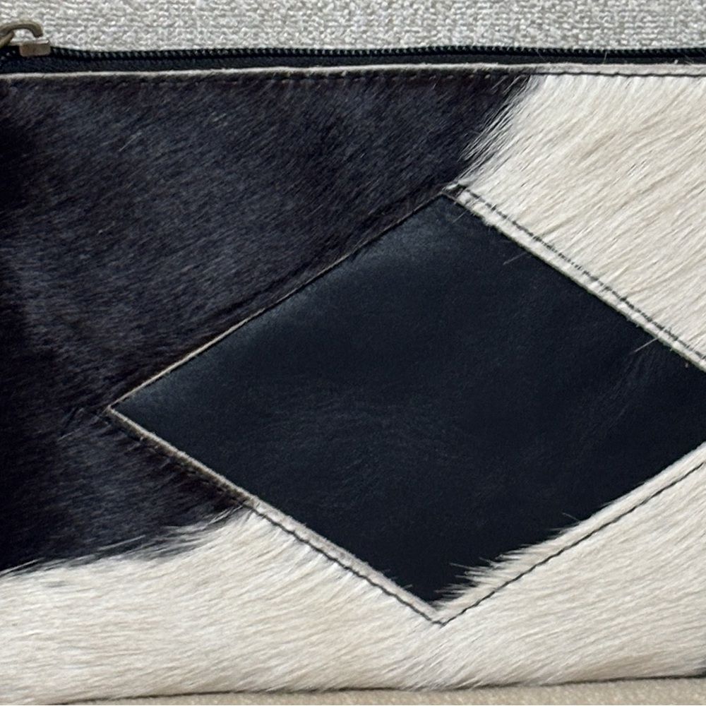 Cowhide Leather Wristlet Clutch | Black & White | Tassel Zip - Picture 6 of 6